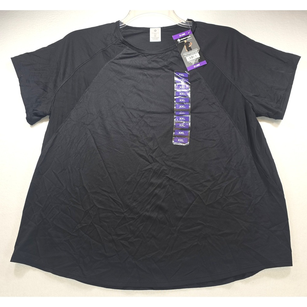 Members Mark Work It Out Tee Womens XXL Black Activewear Mesh Workout‎ Shirt NWT